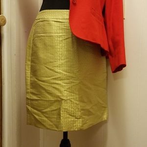 VTG J. Crew 1990s Metalic Gold Green Silk Skirt